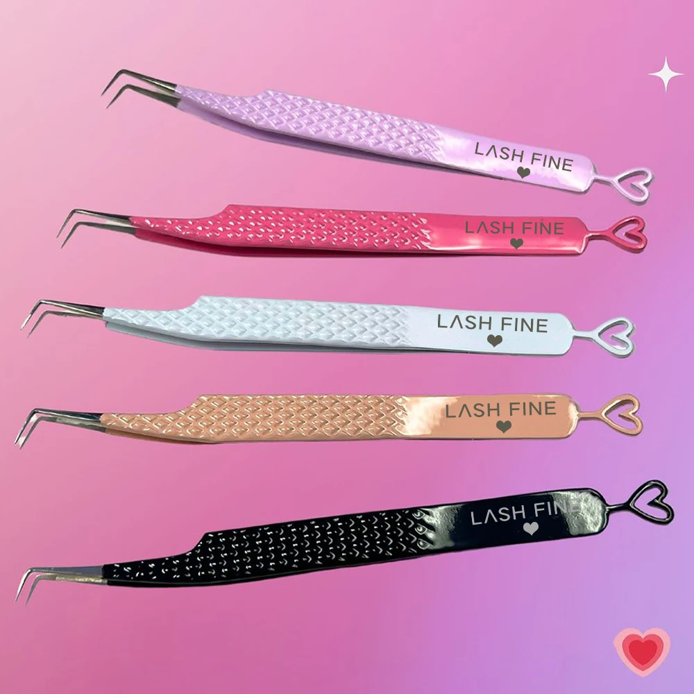Eyelash Extension Volume Lashes - ステンレス鋼のハート型まつげエクステピンセット、ボリュームまつげピンセット、ファイバーチップピンセット、45 90度