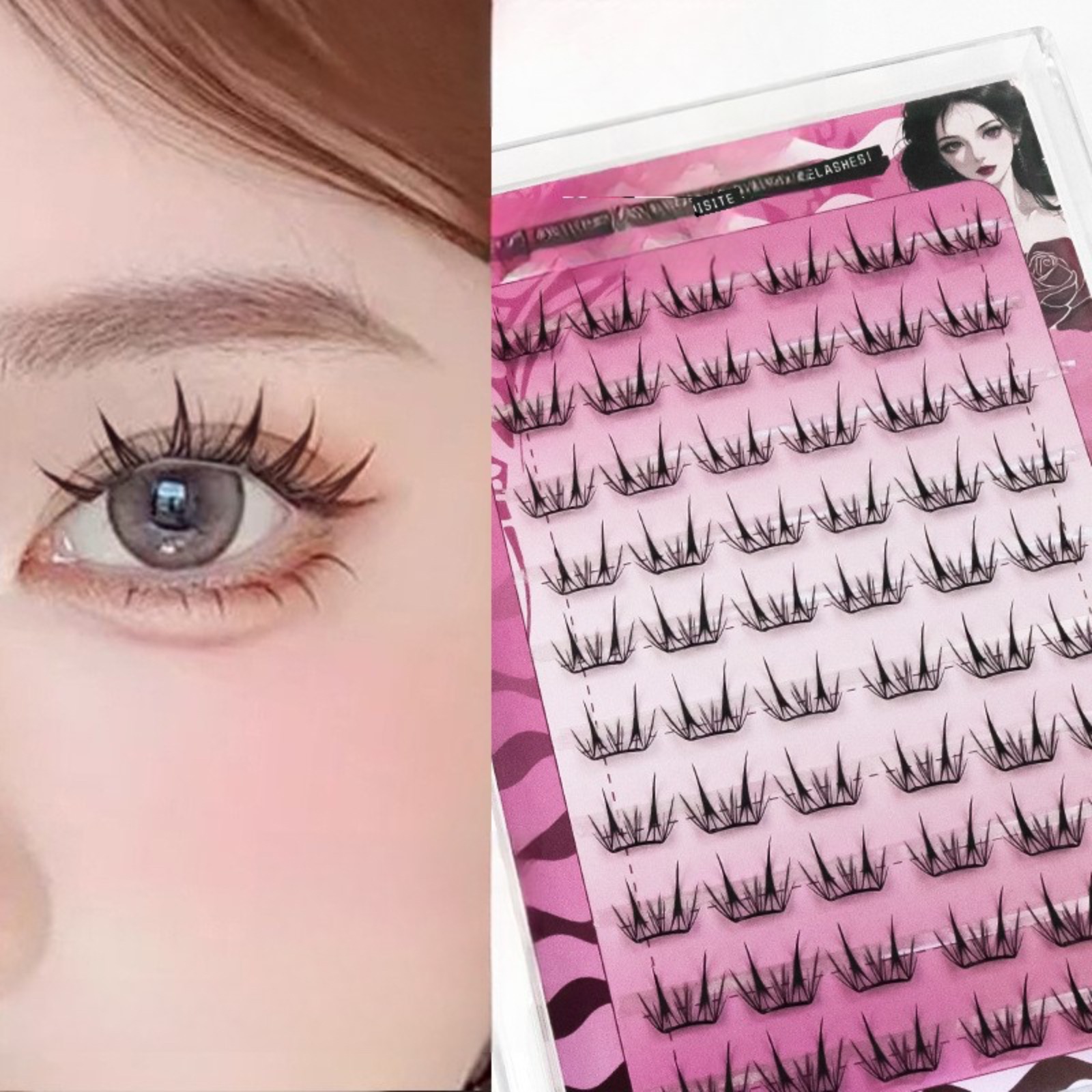 Eyelash Extension Korea - 接着剤不要のセルフ接着式まつげクラスター ふわふわマンガ風韓国風つけまつげ 再利用可能 簡単DIYアイメイク 初心者向け 毎日使える