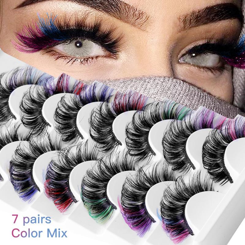 Eyelash Extension Cluster - 7ペア カラフルつけまつげ 3Dミンクカラー DDカール ふわふわまつげ ロシアンボリューム