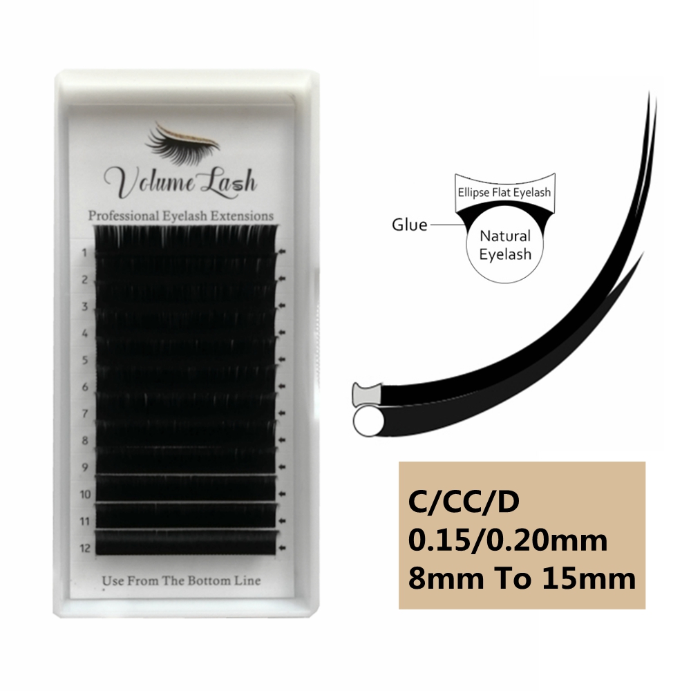 Eyelash Extension C Curl - 個々の楕円形のつけまつげ,自然な外観,フラット,スプリットチップ,マットブラック,フェイクミンク,ソフト,カーリーc/cc/d