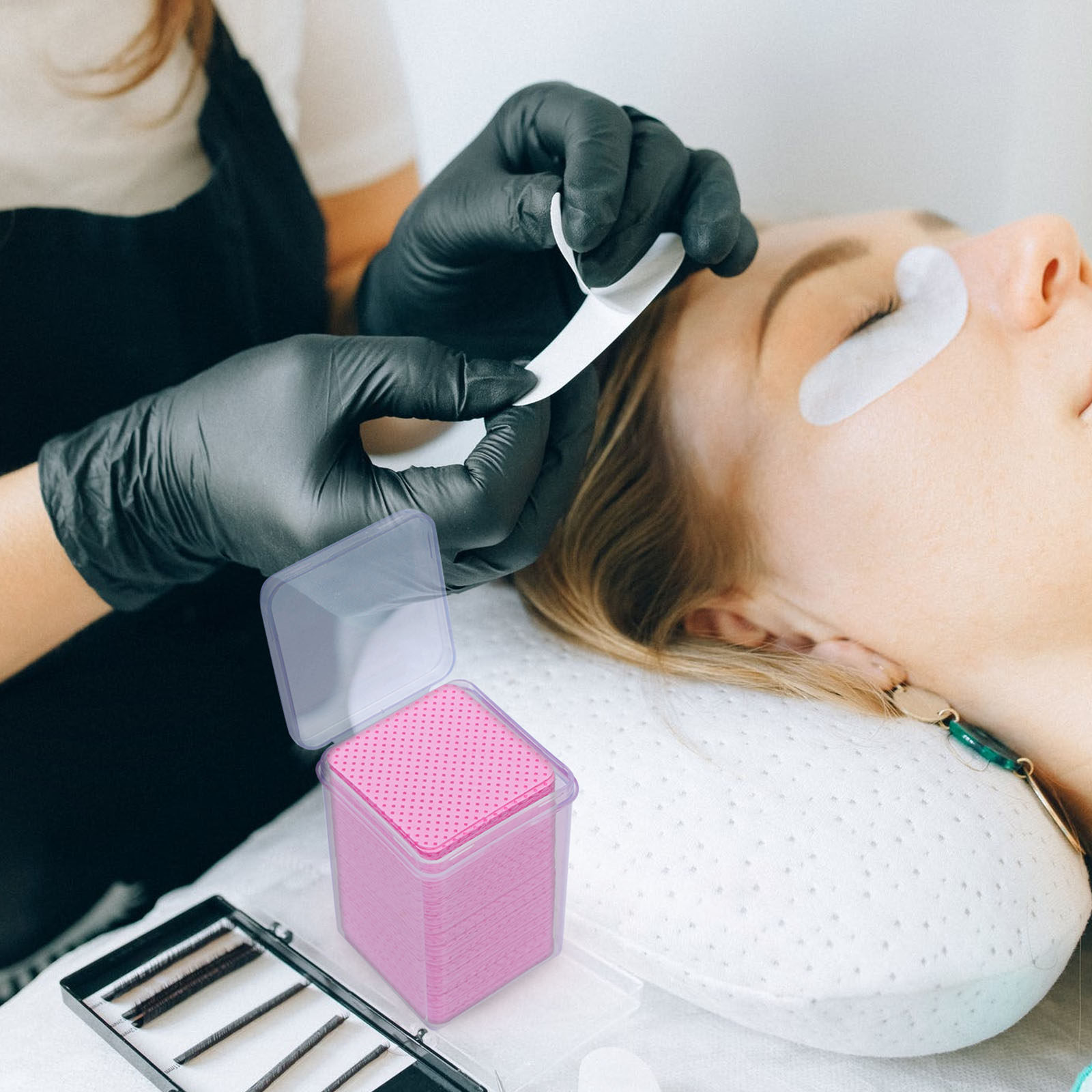 Eyelash Extensions - 600枚入りクリーニングコットンワイプ まつげエクステ除去ツール グルーボトル拭き取りクロス まつげグルー残留物除去剤 まつげエクステ用