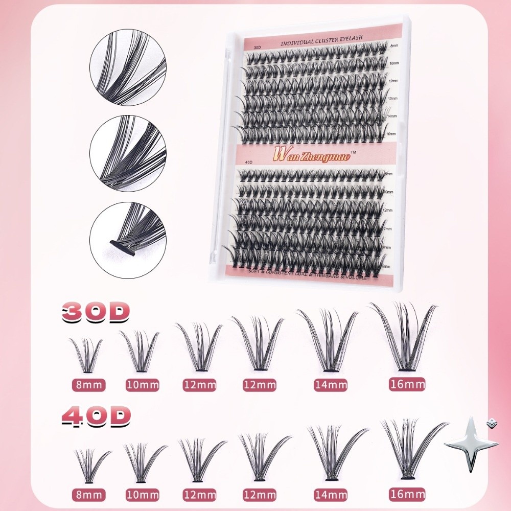 Eyelash Extension Cluster - 8-16mmの長さのつけまつげ、接着剤とシーラー付き、自然な見た目DIYまつげエクステキット、ウィスピー風クラスターデザインのつけまつげ