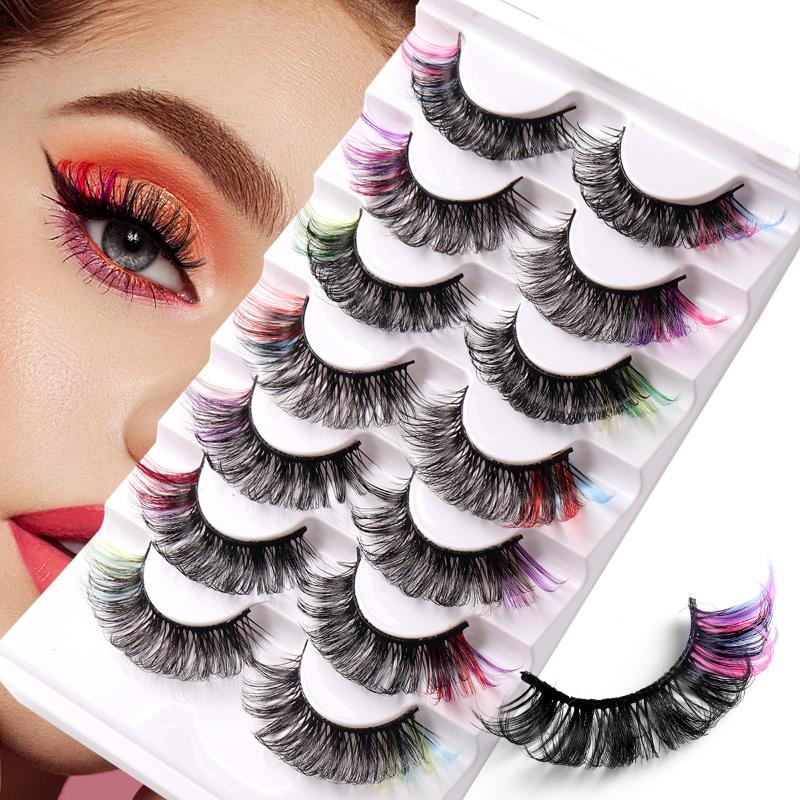 7ペア カラフルつけまつげ 3Dミンクカラー DDカール ふ - Eyelash Extension Cluster のレビューと価格
