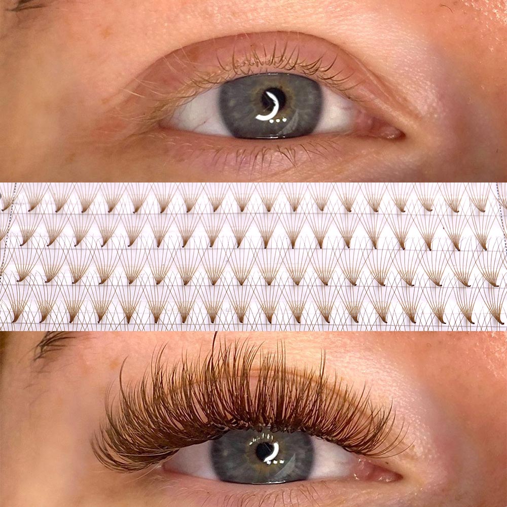320本入り カラーポイントベース ブラウンプレメイドファン - Eyelash Extension Russian Volume のレビューと価格