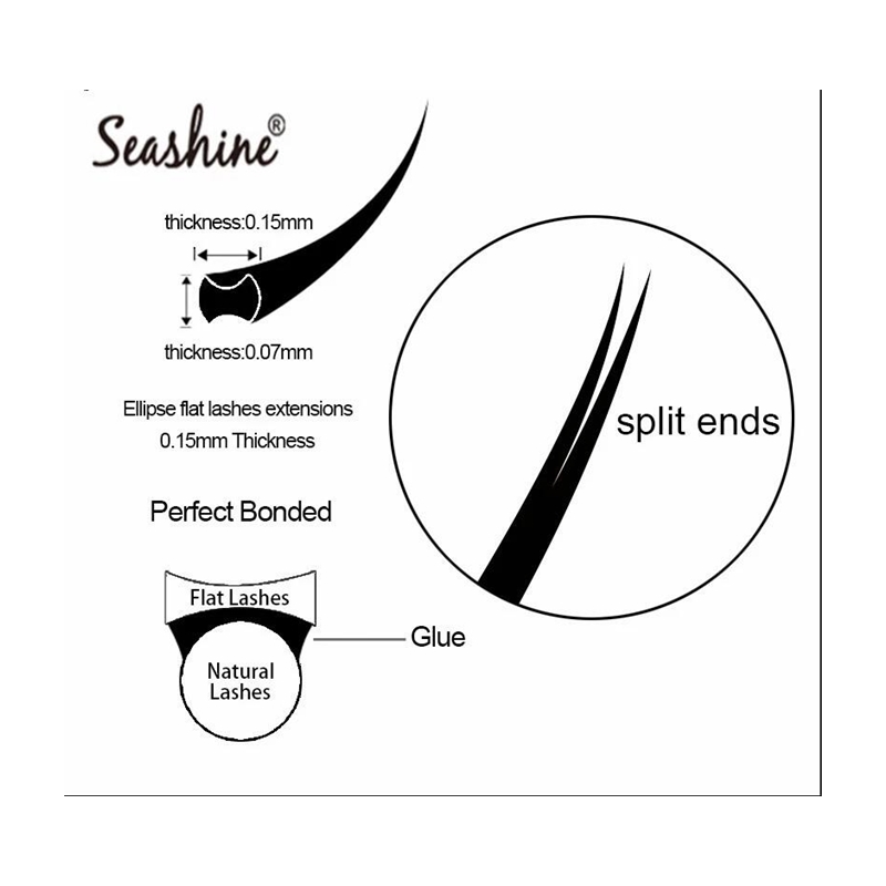 Seashine-楕円形のフラットまつ毛,スプリットチップ, - Eyelash Extension C Curl のレビューと価格