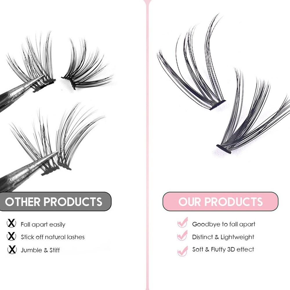 8-16mmの長さのつけまつげ、接着剤とシーラー付き、自然な - Eyelash Extension Cluster のレビューと価格