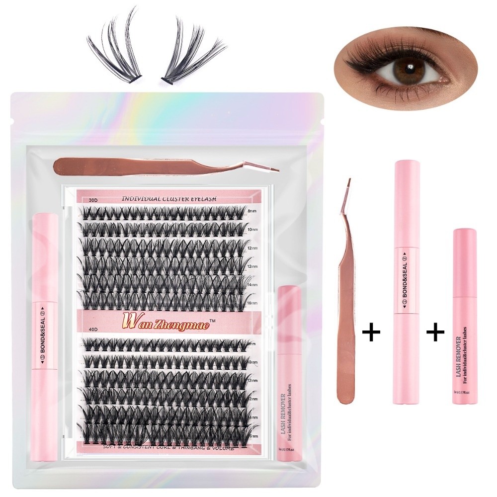 8-16mmの長さのつけまつげ、接着剤とシーラー付き、自然な - Eyelash Extension Cluster のレビューと価格