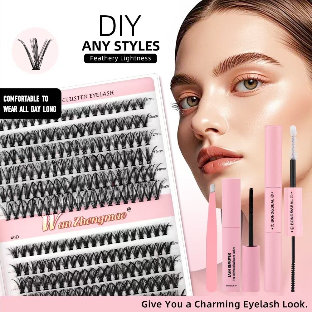 8-16mmの長さのつけまつげ、接着剤とシーラー付き、自然な - Eyelash Extension Cluster のレビューと価格