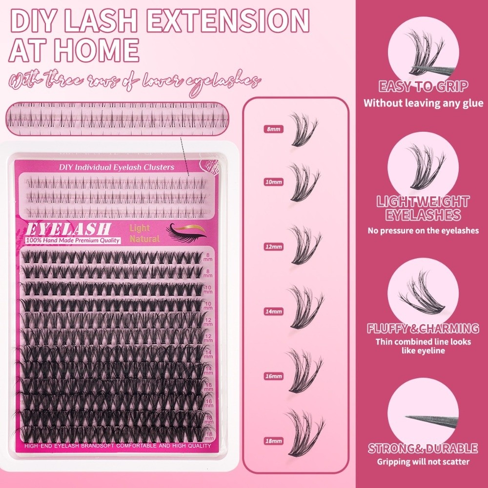8-18mmの長さのつけまつげ、ナチュラルな見た目、ウィスピ - Eyelash Extension Cluster のレビューと価格